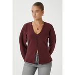 Ritnice Kadın Osea Premium Bele Oturan Bordo Şık Düğme Detay Peplum Bluz