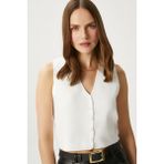 Ritnice Kadın Petite Çıtçıtlı Crop Krem Triko Yelek