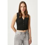 Ritnice Kadın Petite Çıtçıtlı Crop Siyah Triko Yelek