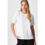 Ritnice Kadın Rise Dekoratif Yaka Tok Doku %100 Pamuk Beyaz T-Shirt