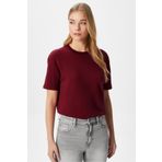 Ritnice Kadın Rise Dekoratif Yaka Tok Doku %100 Pamuk Bordo T-Shirt