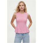 Ritnice Kadın Rowe %100 Pamuk Peplum Sıfır Kol Pembe Bluz