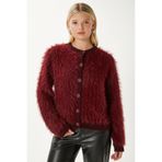 Ritnice Kadın Rush Yumuşak Sakallı Bordo Bisiklet Yaka Triko Hırka WS-07226
