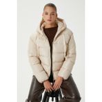 Ritnice Kadın Strong Oversize Şişme Dik Kapüşonlu Krem Mont - XL
