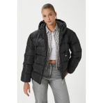 Ritnice Kadın Strong Oversize Şişme Dik Kapüşonlu Siyah Mont - XL