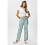 Ritnice Kadın Teddi Ultra Yumuşak Cepli Mint Penguen Desen Yılbaşı Pijama Altı - 2XL