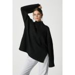 Ritnice Kadın Wonder Yumuşacık Dik Yaka Siyah Yırtmaçlı Oversize Triko Kazak