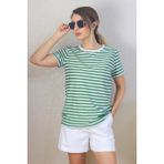 Ritnice Kadın Yeşil Beyaz Çizgili Basic T-Shirt