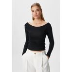 Ritnice Kayık Yaka Need Uzun Kollu Siyah Soft Top / Bluz