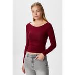 Ritnice Kayık Yaka Uzun Kollu Bordo Soft Top / Bluz - XL