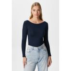 Ritnice Kayık Yaka Uzun Kollu Lacivert Soft Top / Bluz