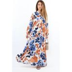 Ritnice Prive Kadın Roses Mavi Tarçın Viskon Maksi Boy Elbise - L - XL