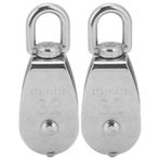 RiToEasysports 2 Adet Tek Kasnak Bloğu, Paslanmaz Çelik Tel Halat Vinç Kasnağı Bloğu Asma Tel Çekme Kaldırma Halatı Tekerlek 360° Döner Halka