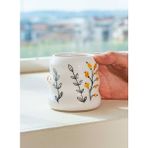 Riva İstanbul Sarı Çiçekler Amore El Yapımı Seramik Double Kahve Bardağı Mug Kupa - Krem - 220 ml