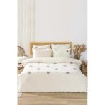 Rivaİstanbul Florita Bej Çift Kişilik Nakışlı Nevresim Takımı & Çeyiz Seti %100 Pamuklu