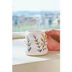 Rivaİstanbul Sarı Çiçekler Amore El Yapımı Seramik Double Kahve Bardağı Mug Kupa Krem