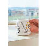 Rivaİstanbul Sarı Çiçekler Amore El Yapımı Seramik Double Kahve Bardağı Mug Kupa