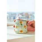 Rivaİstanbul Yeşil Çiçek Amore El Yapımı Seramik Double Kahve Bardağı Mug Kupa