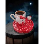 Rivelcandle El Yapımı Hello Kitty Tasarımlı Porselen Kahve Fincanı (Kırmızı) - Dekoratif Kahve Takımı - 90 ml