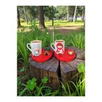 RivelCandle Kırmızı Başlıklı Kız ve Kötü Kurt Porselen Fincan, 90 ml, Çok Renkli, Hediyelik, Dekoratif, Kırmızı Başlıklı Kız Temalı, Türk Kahvesi Sunumu, 2'li Takım Kahve Fincanı