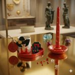 Rivelcandle Kırmızı Porselen Kahve Fincanı, Şamdan Mum ve Mum Altlığı Seti – Dekoratif Şık Hediye Seti - 90 ml