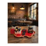 RivelCandle Lüks Porselen Fincan, Altın Renk Kenarlı Taş Tozu tabak 90 ml, Kırmızı, Hediyelik, Dekoratif, Kadın Figürü, Türk Kahvesi Sunumu, 1 Kahve Fincanı, Tepsi