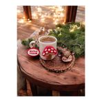 RivelCandle Porselen Fincan 90ml Çok Renkli Hediyelik Dekoratif Geyik ve Mantar Figürlü Türk Kahvesi Sunumu Yılbaşı Temalı