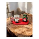 RivelCandle Porselen Türk Kahvesi Fincanı, 90 ml, Kırmızı-Beyaz-Yeşil, Dekoratif, Yılbaşı Temalı, Türk Kahvesi Sunumu, Hediyelik