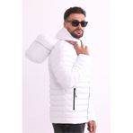river green Erkek Beyaz Rüzgar Geçirmez Kapüşonlu Taşınabilir Çantalı Elyaf Dolgulu Hafif Spor Mont