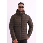 river green Erkek Haki Rüzgar Geçirmez Kapüşonlu Taşınabilir Çantalı Elyaf Dolgulu Hafif Spor Mont