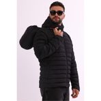 river green Erkek Siyah Rüzgar Geçirmez Kapüşonlu Taşınabilir Çantalı Elyaf Dolgulu Hafif Spor Mont
