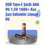 Rivera Tech Rvrhb USB Type-C Şarjlı Aaa Lityum Pil 1000+ Şarj Döngüsü ile Uzun Ömür - 1 Adet