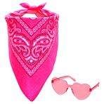 Riverockod 22 "Paisley Desenli Bandanalar Saf Pamuk fularlar ve Kalp Şekilli Güneş Gözlüğü. Disko Cowgirl Bachelorette Bandanas, Gül Kırmızısı, 22inch