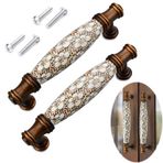 Riveryy 2 Adet Vintage Seramik Kapı Kolu Dolap Çekeceği, Seramik Mobilya Çekmece Kolları, Çinko Alaşım Antik Bronz Kaplama Ahşap Gardırop Dolap Çekmecesi Ev Dekorasyonu Vidaları ile