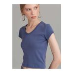RİVUS V Yaka Crop T-Shirt - Mavi