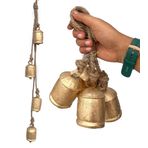 Riylox Rustik Stil 4'lü Set Noel Dekor Çan Jüt Asma Halatlı El Yapımı Bakır Vintage Harmony Yuvarlak Şekilli Antik Altın Çan Çanı Duvar, Düğün, Paskalya, Yıldönümü ve Dış Mekan Bahçe Dekoru için