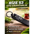 Rize 53 Lazer Kazıma Oto Anahtarlık – Çay Temalı Özel Tasarım - Siyah