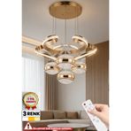 RİZZ İthal Kasa 4 Toplu Dron Kumandalı Büyük Salon Avizesi 3 Renk Gold Kasa Ledli Avize
