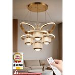 RİZZ İthal Kasa 4 Toplu Kumandalı Büyük Salon Avizesi 3 Renk Kral Tacı Gold Kasa Ledli Avize
