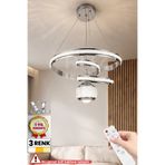 RİZZ İthal Kasa XL 3 Renk Kumandalı Led Avize Gezegen Toplu Gold Kasa Büyük Ledli Salon & Oturma odası Avizesi