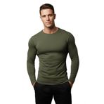 Rizz up Erkek Haki Uzun Kollu Dar Kalıp Ince Sıfır Yaka Sweatshirt 2300423