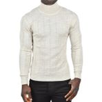 Rizzup Erkek Bej Slim Fit Likralı Tam Balıkçı Yaka Çizgili Boğazlı Kazak 2505504