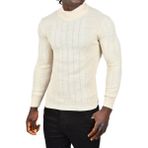 Rizzup Erkek Bej Yarım Balıkçı Yaka Çizgili Tüylenmeyen Slim Fit Triko Kazak 2505491