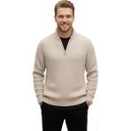 Rizzup Erkek Bej Yarım Fermuarlı Oversize Kesim Triko Kazak – Yumuşak Dokulu Örgü Kazak 2608511 - 2XL