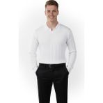 Rizzup Erkek Beyaz Polo Yaka Fitilli Triko Kazak – %100 Pamuk, Esnek Dokulu, Modern Kalıp 2605306 - 2XL