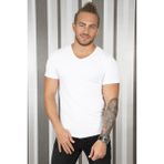 RizzUP Erkek Beyaz Slim Fit %90 Pamuk V Yaka Likralı Yumuşak Dokulu Basic Tişört 1801165