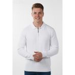 Rizzup Erkek Beyaz Slim Fit Polo Yaka Triko Kazak - Yumuşak Dokulu Esnek ve Şık Görünüm 2605305 - 2XL