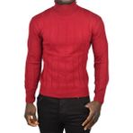 Rizzup Erkek Bordo Slim Fit Likralı Tam Balıkçı Yaka Çizgili Boğazlı Kazak 2505504