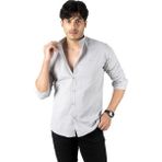 Rizzup Erkek Gri Slim Fit Dar Kesim Keten Gömlek Hakim Yaka Pamuklu Keten Spor Gömlek 2201895