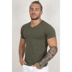 RizzUP Erkek Haki Slim Fit %90 Pamuk V Yaka Likralı Yumuşak Dokulu Basic Tişört 1801165